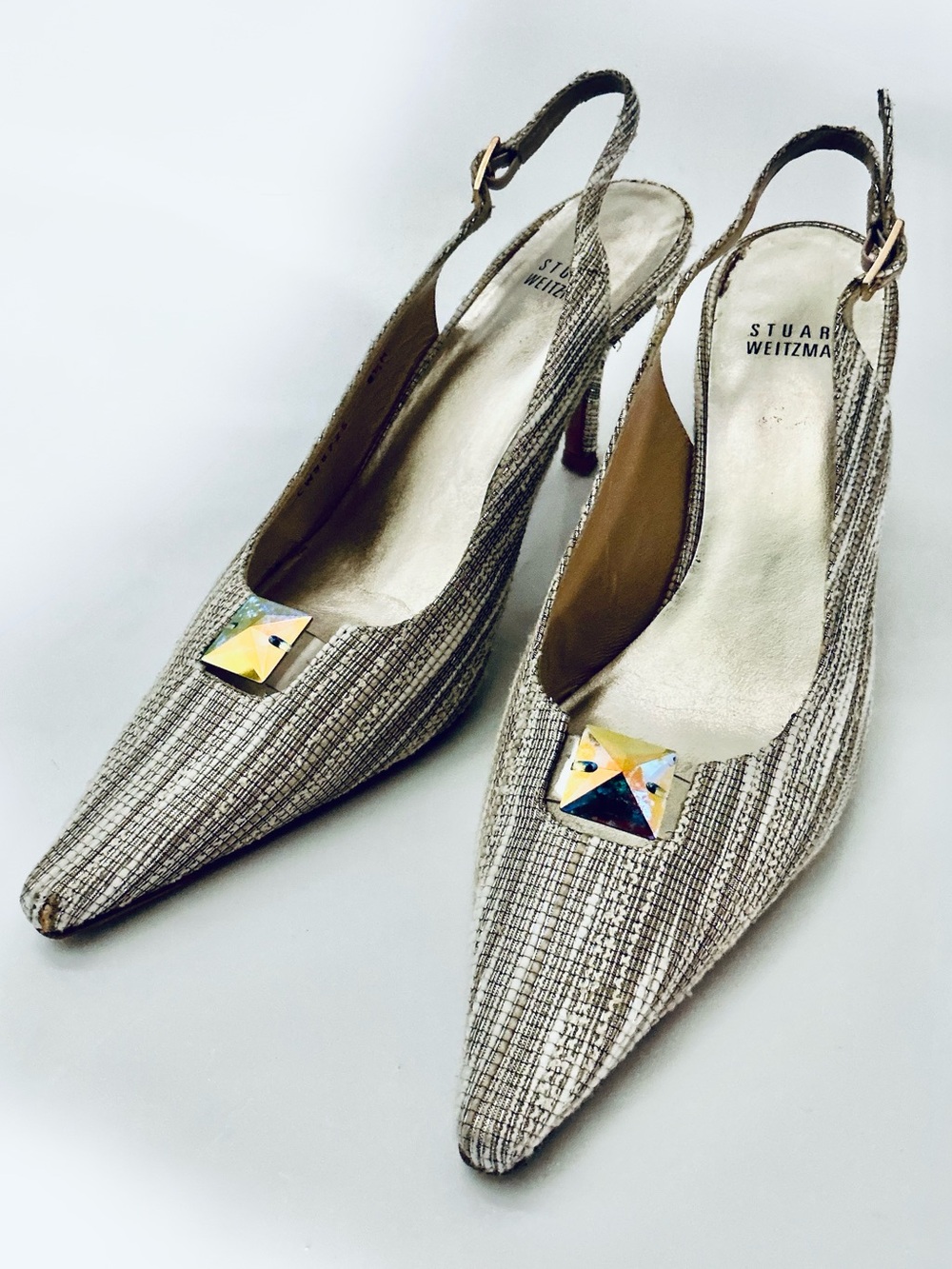 STUART WEITZMAN, Aurora Kitten Glitter Slingback Heels, Size 8.5 M